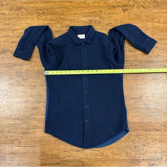 Simon Miller Blue Casual Preppy Work Waffle Knit Button Up Flannel Shirt Men's 3 - Picture 8 of 9